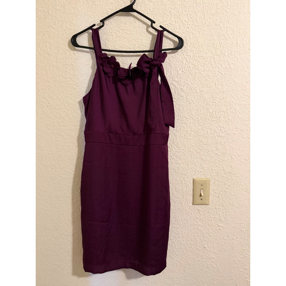 Ann Taylor LOFT Womens Plum Purple 3D Floral Bow Sheath Dress Size 4‎ Cocktail